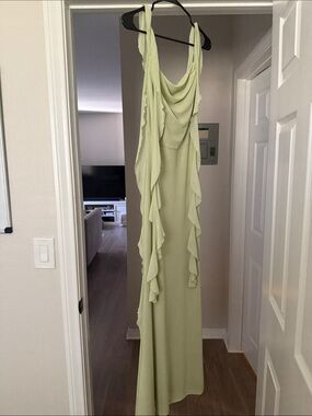 Cider Light Green Ruffle-Trim Draped Maxi Dress